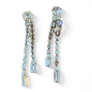 Vintage Unsigned Dangle Clear Rhinestone Earrings Clip On